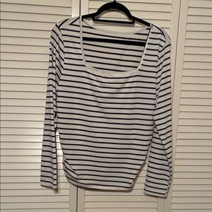 SHEIN Navy and White Striped Long Sleeve Top